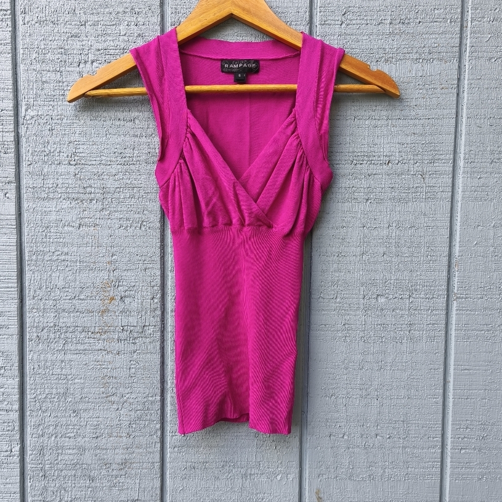 y2k Rampage Slim Fit Knit Babydoll Top sz S Hot Pink Bratz Doll Pop Princess